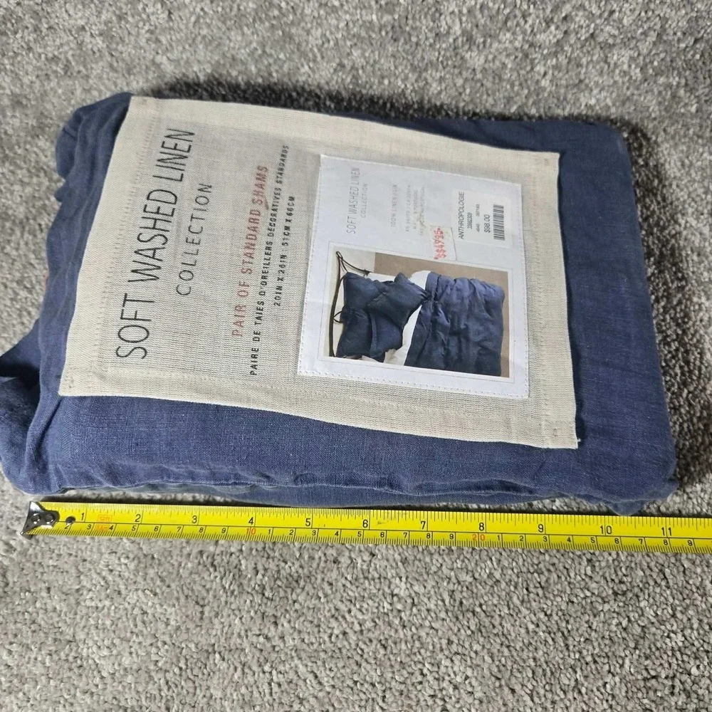 Anthropologie Standard Shams Navy Blue Soft Washed Linen Set of 2 - 20x26in